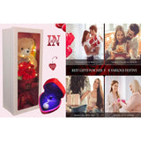 Preserved Rose Bouquet Flowers With Teddy Bear - Red Roses Artificial Flowers With Pearl Necklace For Her - Love Gift Mother'S Day,Valentine'S Day,Birthday (Red)
