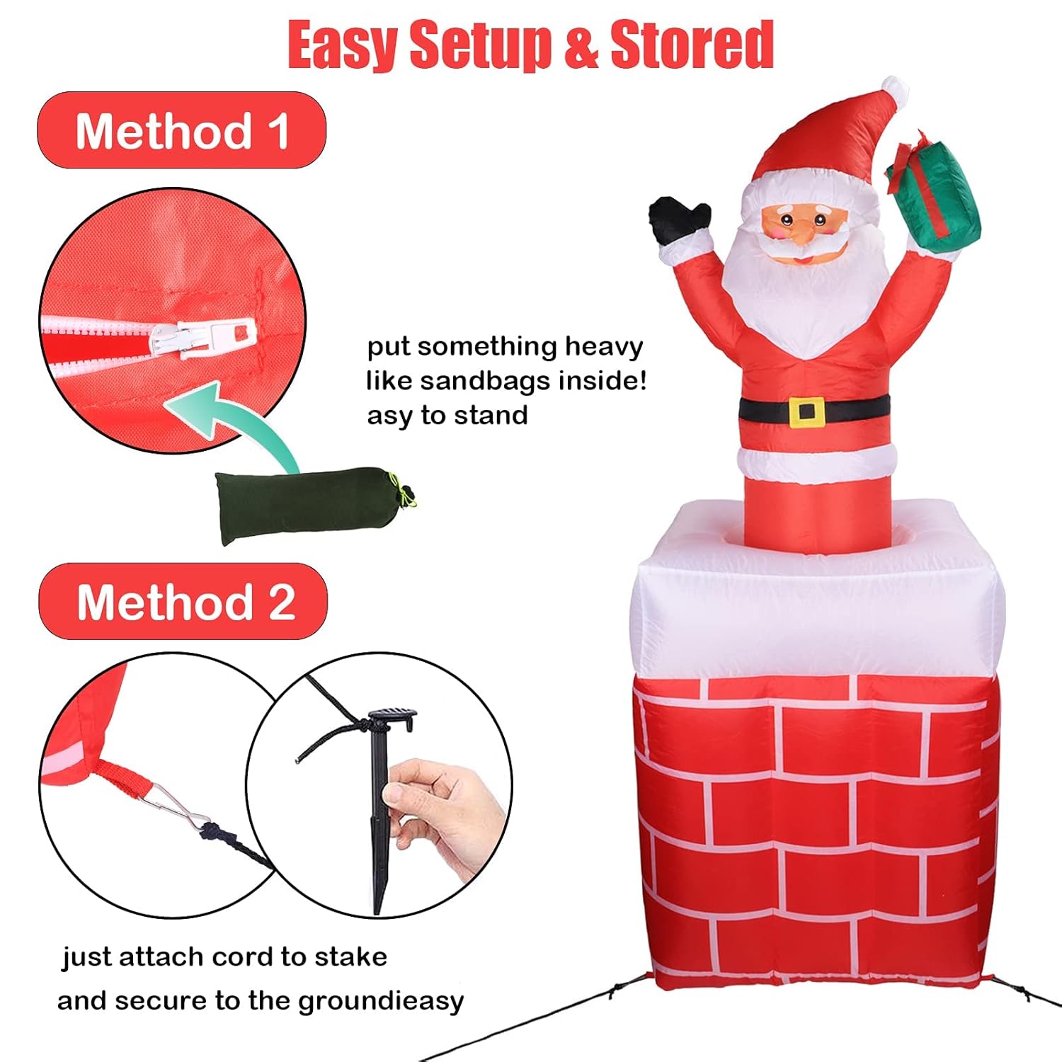 Christmas Inflatables Outdoor Decorations, Inflatable Christmas Santa Claus In Chimney Blow Up Yard Decorations With Led