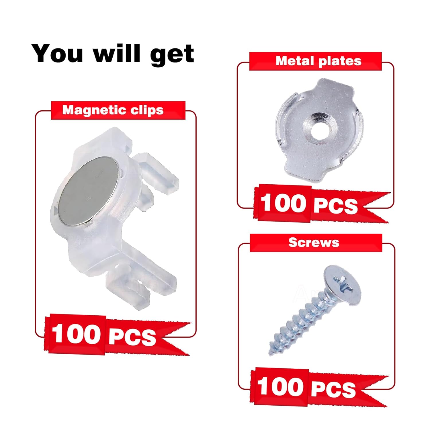 100Pcs Extra Strong Magnetic Christmas Light Clips, With Iron Sheet And Screws To Hold The Magnet Clips For Hanging Christmas Lighting