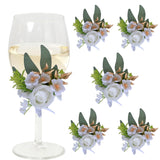 6Pcs Wine Cup Flower Set, Dining Tables, Plates Decorations?White Artificial Flowers Wine Cup For Wedding Ceremony Anniversary, Wedding Home Decor (White)