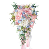 Large Pink Rose Bouquets For Bride Spring Summer Wedding Creamy Blue Blush Pink White Cascading Bridal Bouquet Artificial Silk Flower Boho Rustic Ceremony Anniversary Decor Toss Bouquet