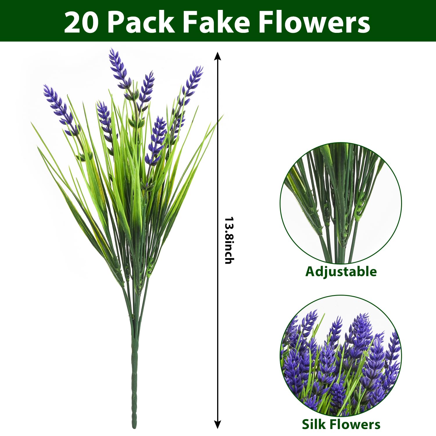 20 Bundles Artificial Plants Outdoor, Uv Resistant Fake Flowers? Realistic Faux Lavender Shrubs For Porch Garden Window Box Home Decoration (Purple)