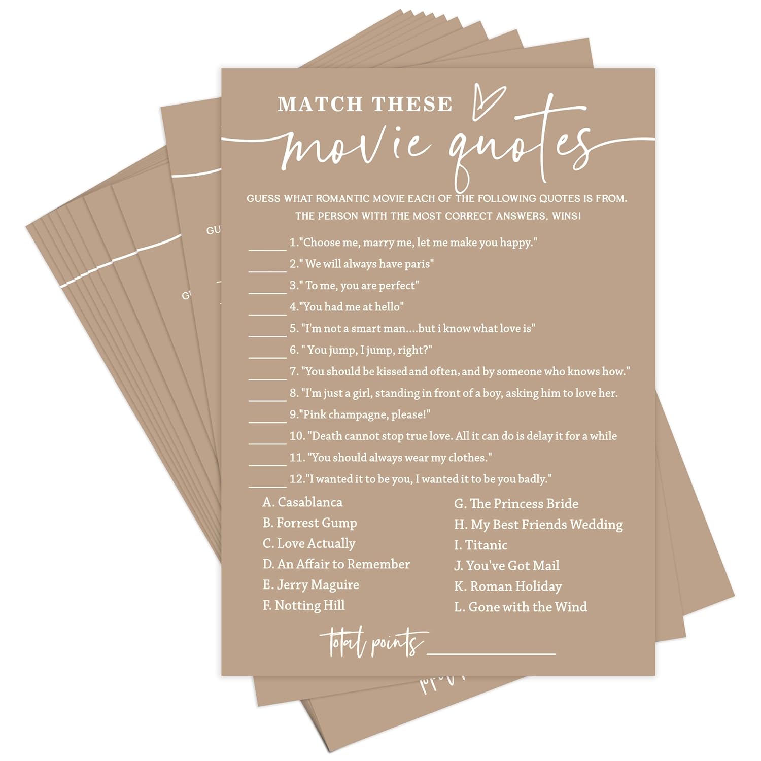 Bridal Shower Games, Match These Movie Quotes, 5X7 Inches, Fun And Hilarious Games For Bridal Shower, Wedding Shower, Bachelorette Party Decorations Supplies -B09