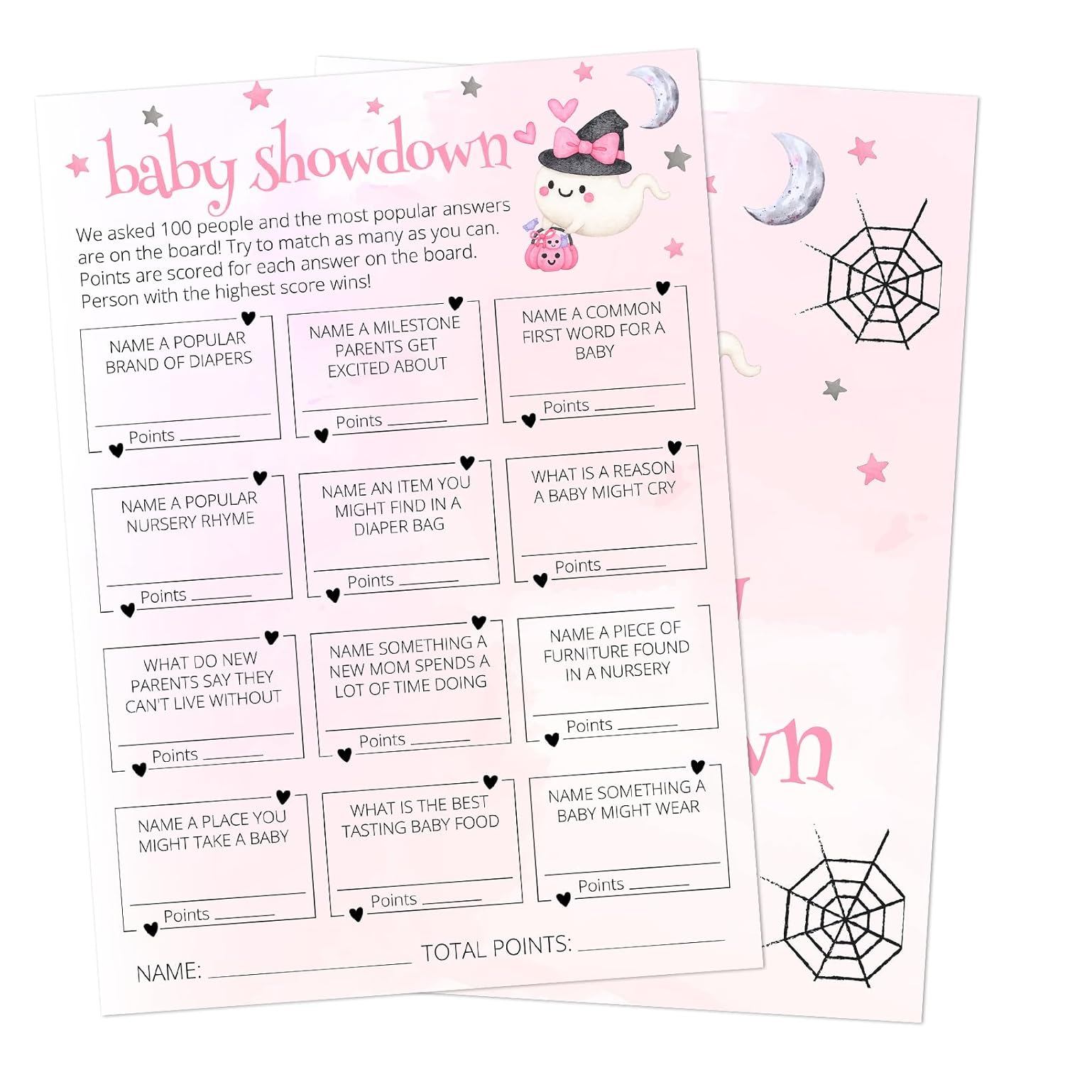 Hilarious Baby Shower Games, 25 Sets Halloween Baby Showdown + Answer Card, Pink Ghost Gender Reveal Game Cards For Party Announcement Supplies - A10