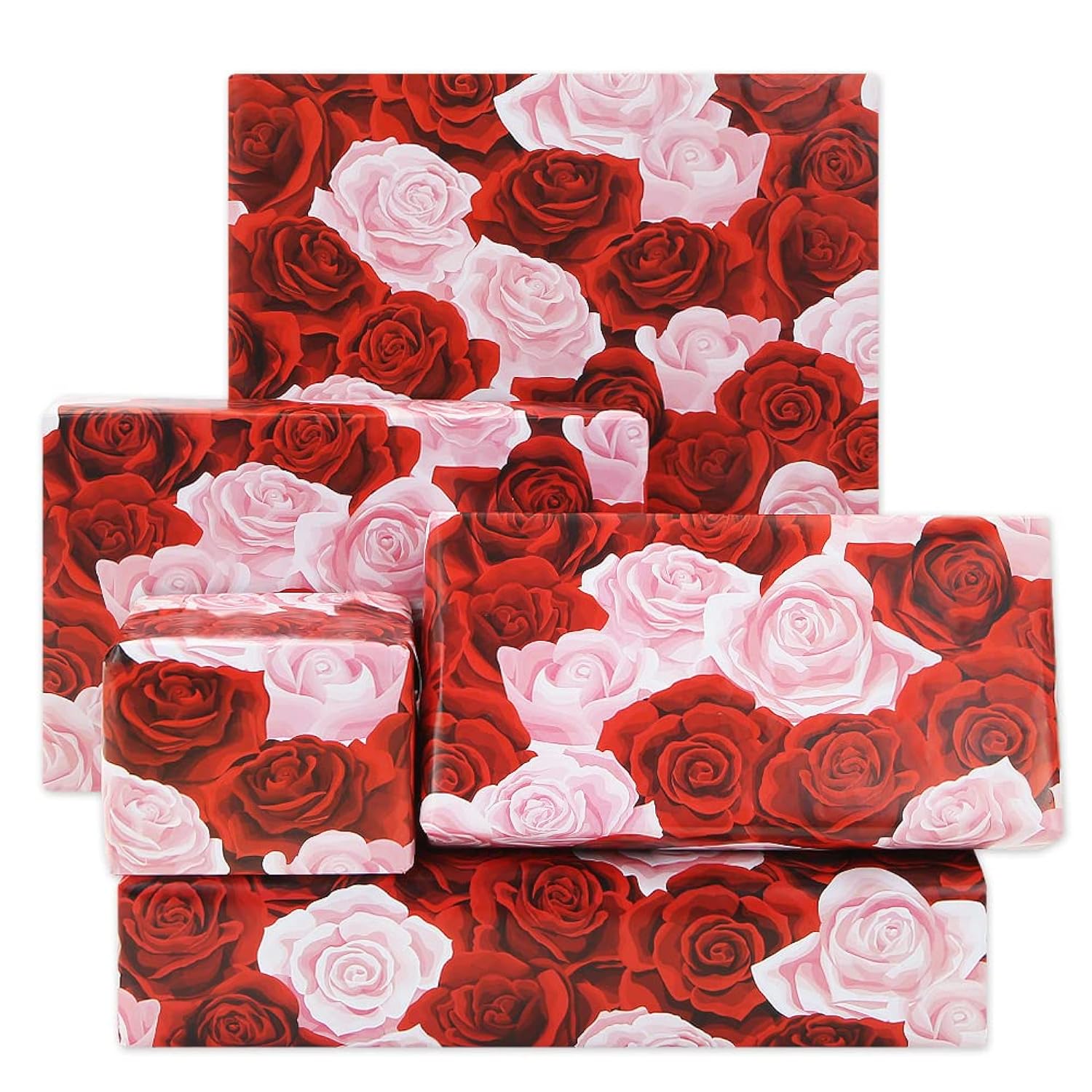 Rose Gift Wrapping Paper, Red And Pink Floral Gift Wrap 4 Folded Sheets Bridal Shower Wedding Wrapping Paper For Valentine'S Day Birthday Women Mother'S Day Lover'S Gift Wraps