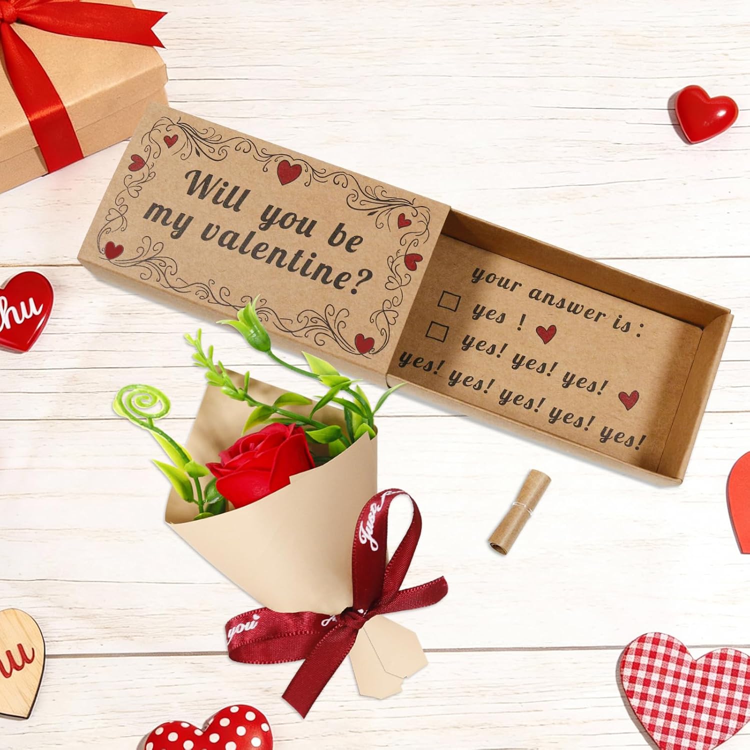 Will You Be My Valentine Card – Handmade Matchbox Gift With Mini Rose Gift, Cute Romantic Surprise For Her Or Him, Perfect For Anniversary, Valentine’S Day & Couples