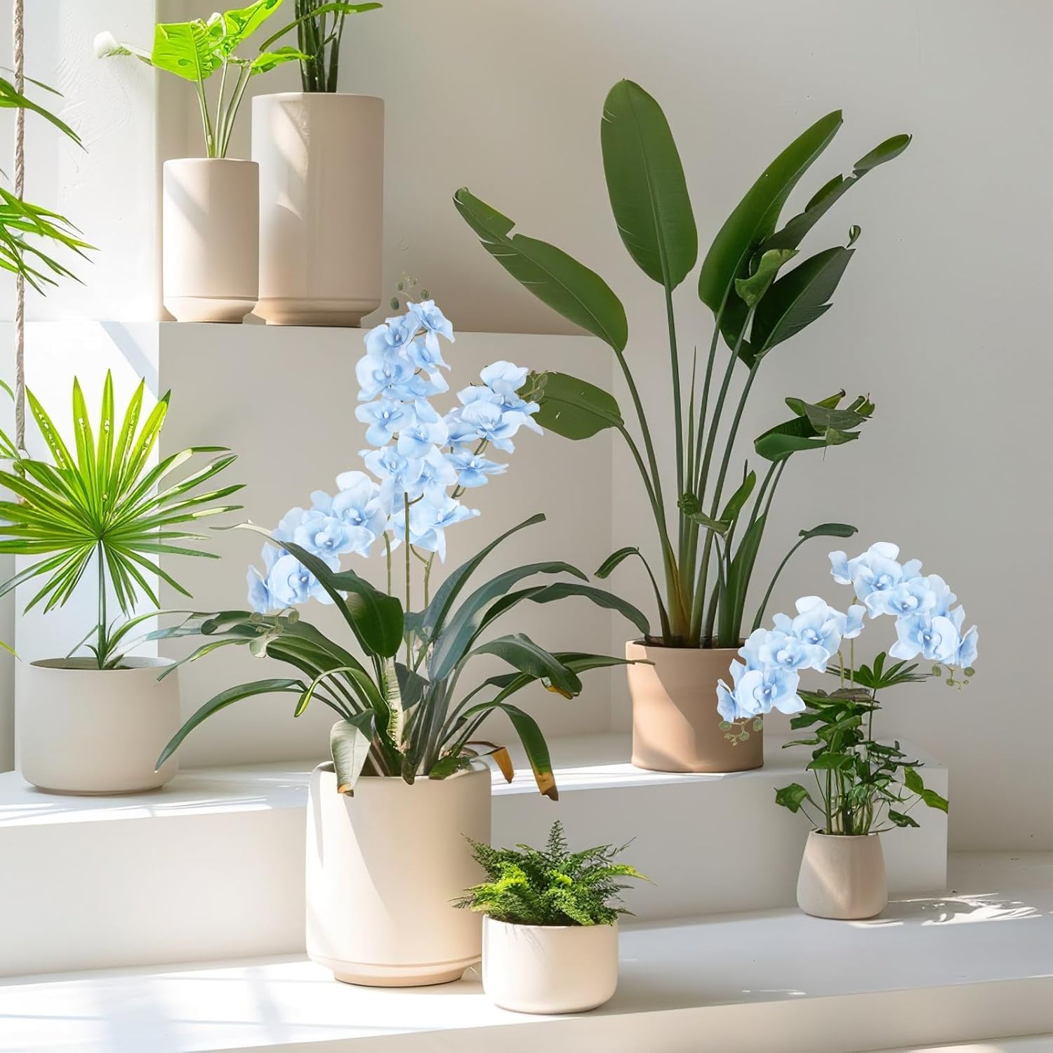 Light Blue Orchids Artificial Flowers 6Pcs Silk Orchids 35" Fake Orchid Stems Artificial Orchid That Look Real For Wedding Home Table Centerpieces Decor(Light Blue)