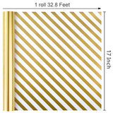 Reversible Gold Wrapping Paper Roll - 17 In X 32.8 Ft(46.5 Sq.Ft.) Metallic Gold And Stripe Design Gift Wrap For Christmas, Wedding, Birthday, Valentines Day, Mothers Day, Baby Shower