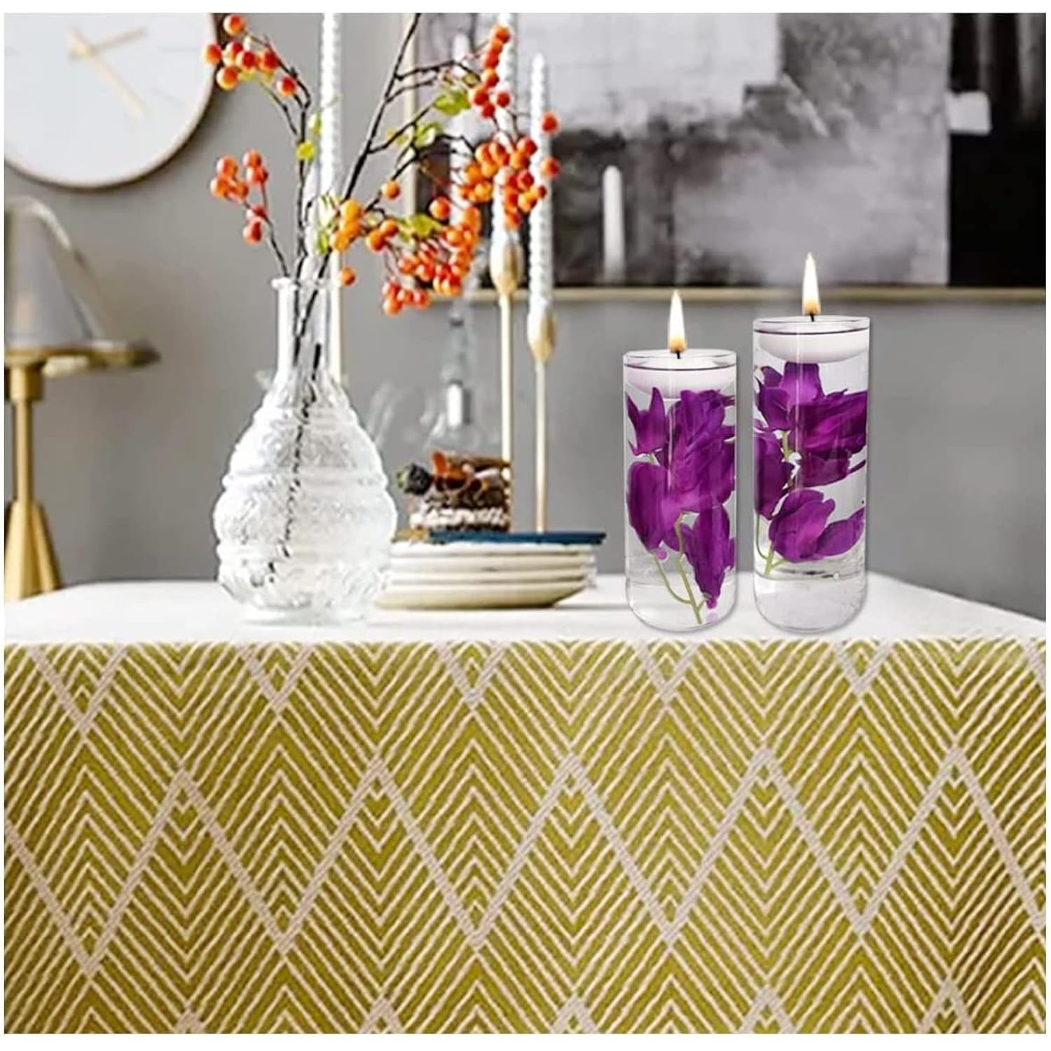 12 Pcs Purple Artificial Orchid Flower For Floating Candle Centerpieces, Faux Flower Vase Fillers For Wedding Table Party.