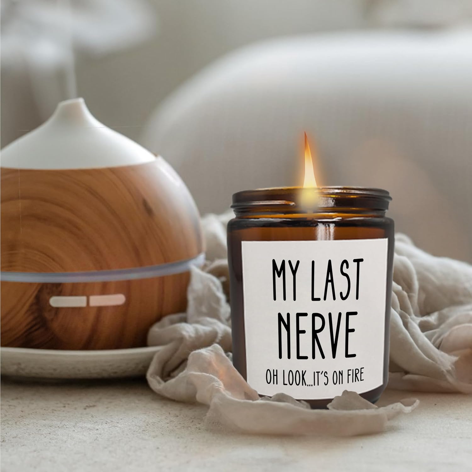 My Last Nerve Oh Look Its On Fire Candle, Funny Gag Scented Candles Gifts For Women Friends Mom Coworkers Teacher