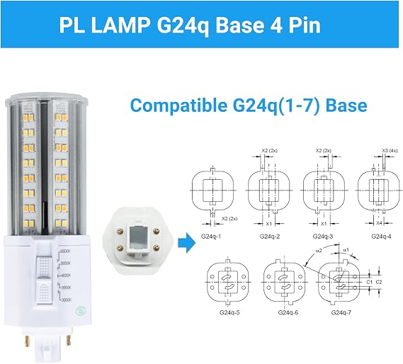 G24Q 4 Pin LED Light Bulb 14W 1850 Lumens 5CCT Dimmable 32W CFL Replacement Ballast Bypass