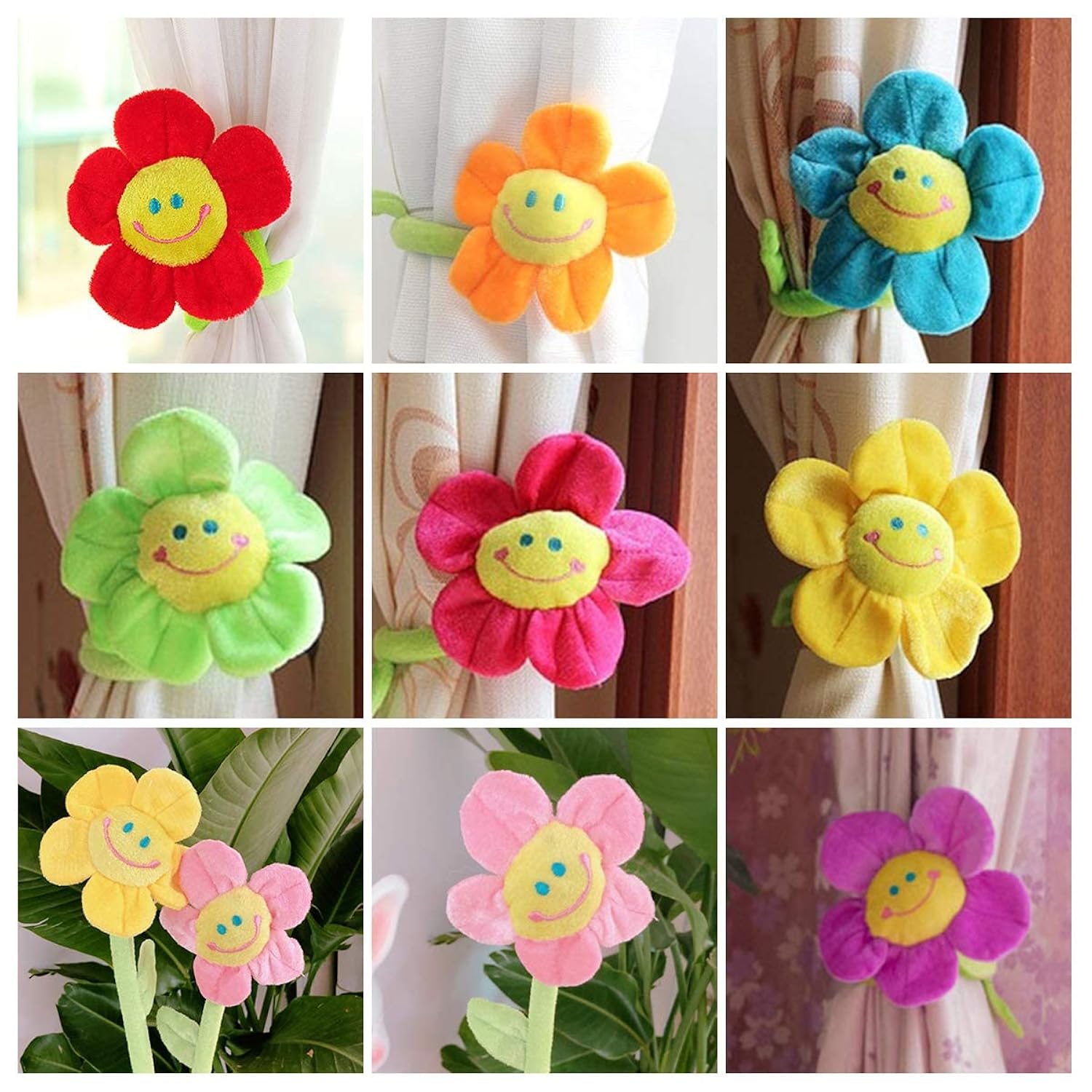 8Pcs Artificial Plush Flower Bendable Curtain Buckle Tiebacks Birthday Wedding Party Durable Plush Daisy Flower Bouquet With Happy Smiley Face Gift For Kids Baby Girl Toddlers