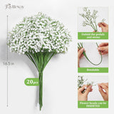 Babys Breath Artificial Flowers - 20Pcs Real Touch White Gypsophila Bouquets For Floral Decoration, Wedding, Home, Party, And Garden