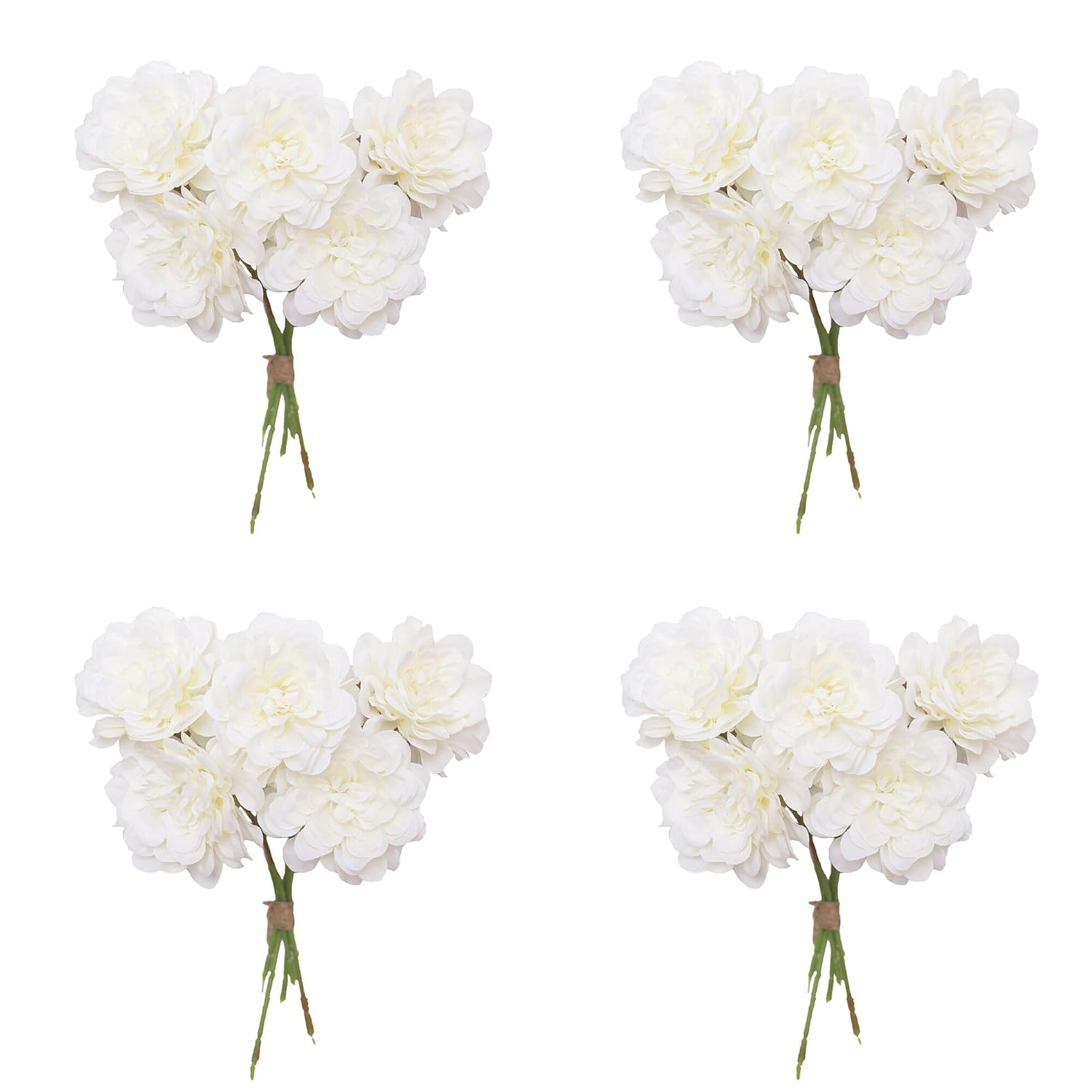 4Pcs Peonies Artificial White Flowers, Dahlia Faux Floral, Silk Fake Flower Bouquet With Stems, Fake White Flowers Artificial For Decoration Home Wedding Arrangement