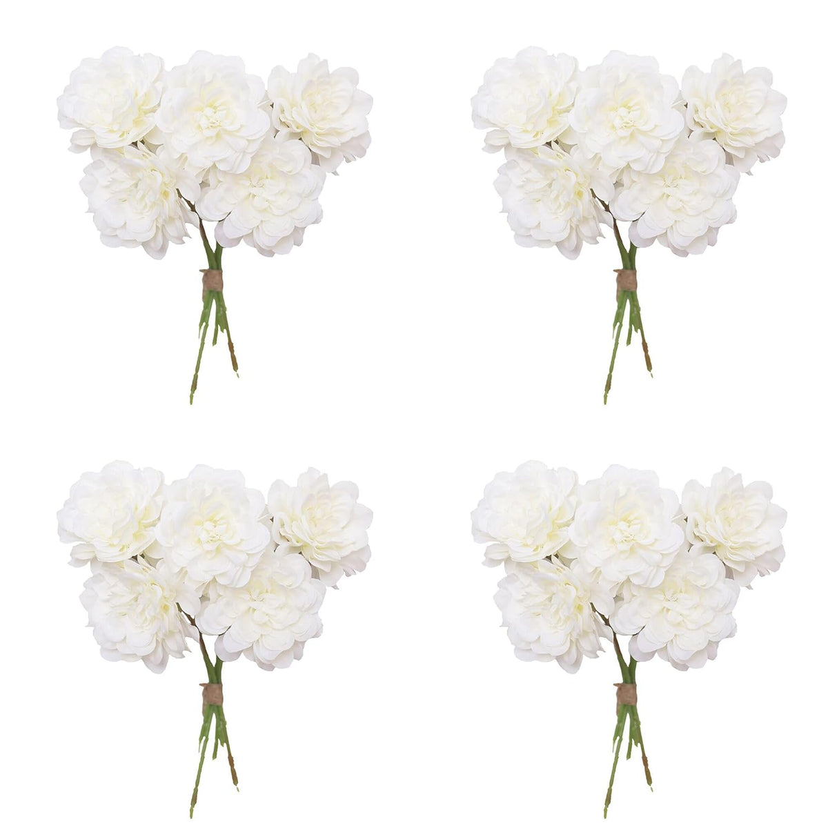 4Pcs Peonies Artificial White Flowers, Dahlia Faux Floral, Silk Fake Flower Bouquet With Stems, Fake White Flowers Artificial For Decoration Home Wedding Arrangement