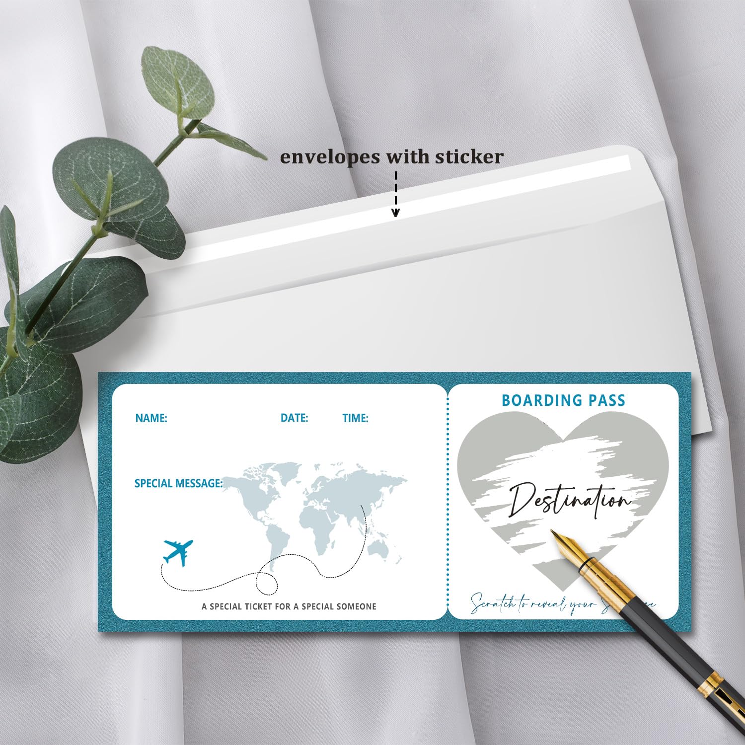 Blue Boarding Pass Gift Ticket, Boarding Pass, Airline Tickets Scratch Off Travel Tickets With Envelopes, Scratch & Reveal Surprise Ticket For Valentine'S Day, Birthday, Girlfriends/001(1 Set Diy)