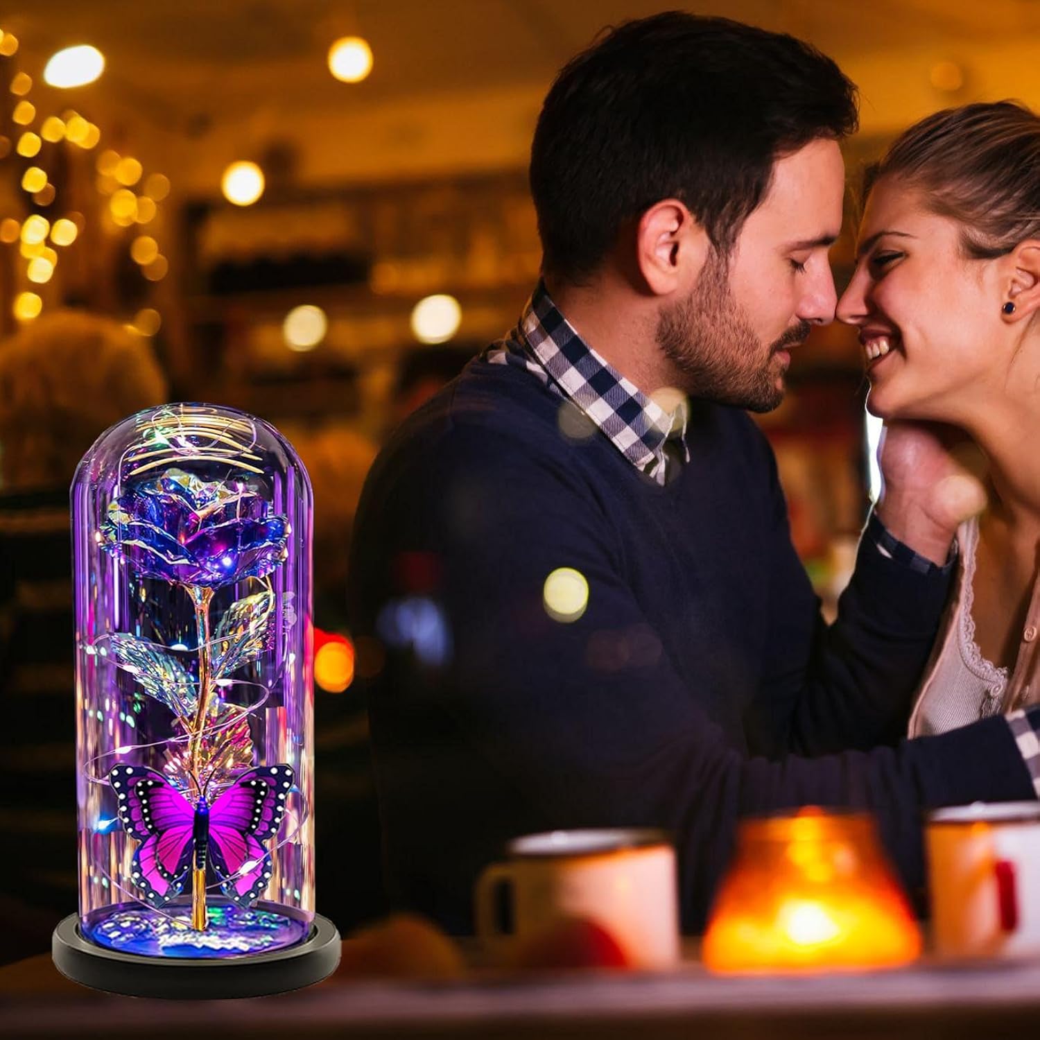Valentines Rose Flowers Gifts For Her Women Mom Wife,Galaxy Crystal Light Up Purple Rose In Glass Dome Rose Gifts For Mom Girlfriend,Valentines Day Gifts For Her?Butterfly Birthday Gifts For Women