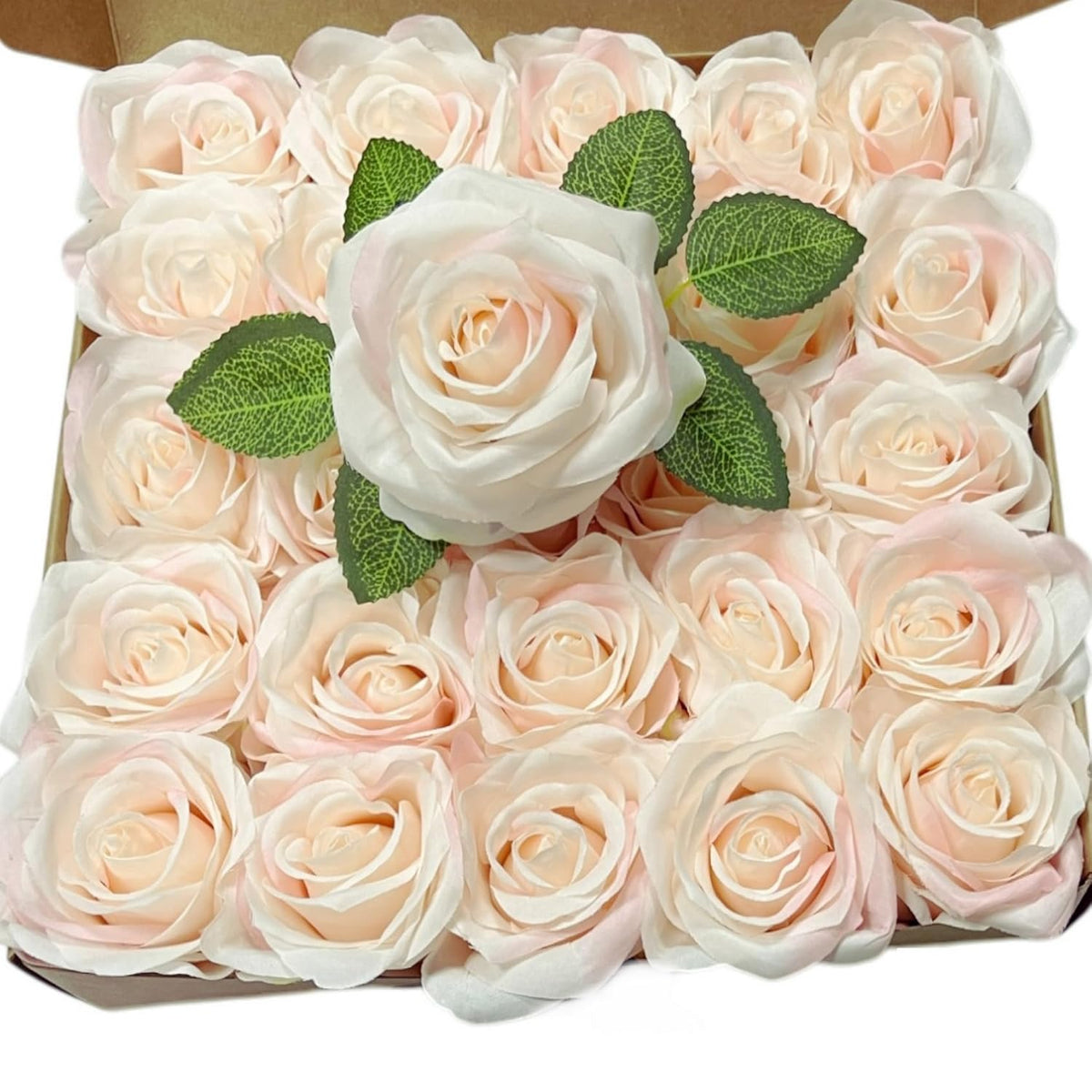 25Pcs Artificial Flowers Silk Rose Shimmer Blush Real Touch Fake Rose With Stem Faux Flowers Gift Box For Weddings Diy Floral Arrangements Centerpiece Bridal Shower Party Home Decoration