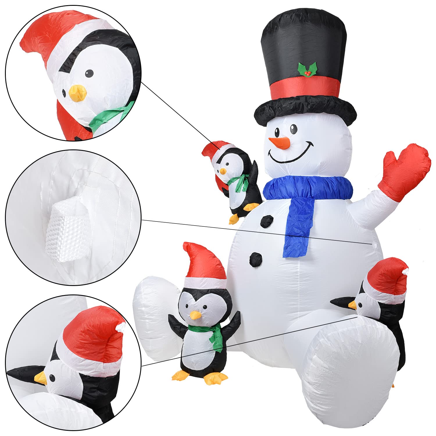 7Ft Lighted Christmas Inflatable Snowman With Three Cute Penguins, Building 3 Led Lights Outdoor Indoor Holiday Decorati