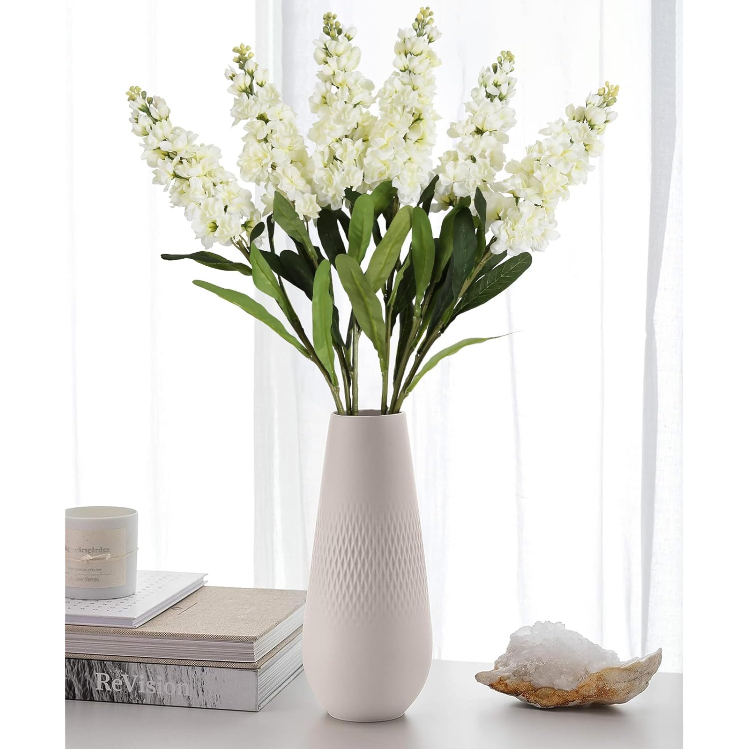 6Pcs White Snapdragon Artificial Flowers 31.50" Delphinium Fake Flowers Long Stem Antirrhinum Majus Silk Flowers Larkspur Faux Flower For Home Wedding Decor Floral Arrangement (White)