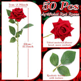 50 Pcs Valentine'S Day Artificial Rose Flower Bulk Velvet Silk Fake Rose Flowers With Long Stem Bouquet Real Looking Diy For Wedding Centerpieces Valentine Garden Home Party Decor(Red)