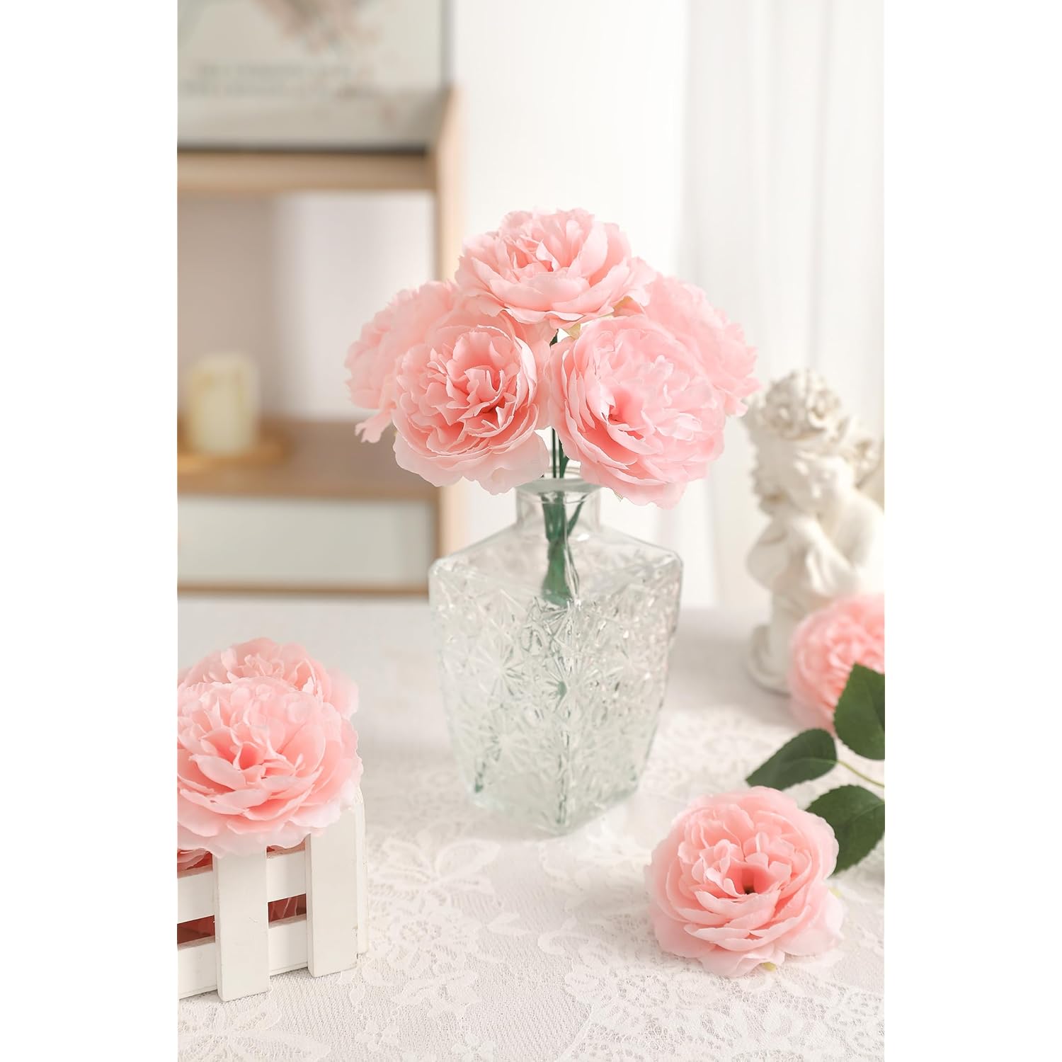 12 Pcs Artificial Silk Pink Peony Flowers With Stems - 8 Inch Fake Peony Bouquet For Wedding, Home Decor, Office Table, Festival Gifts