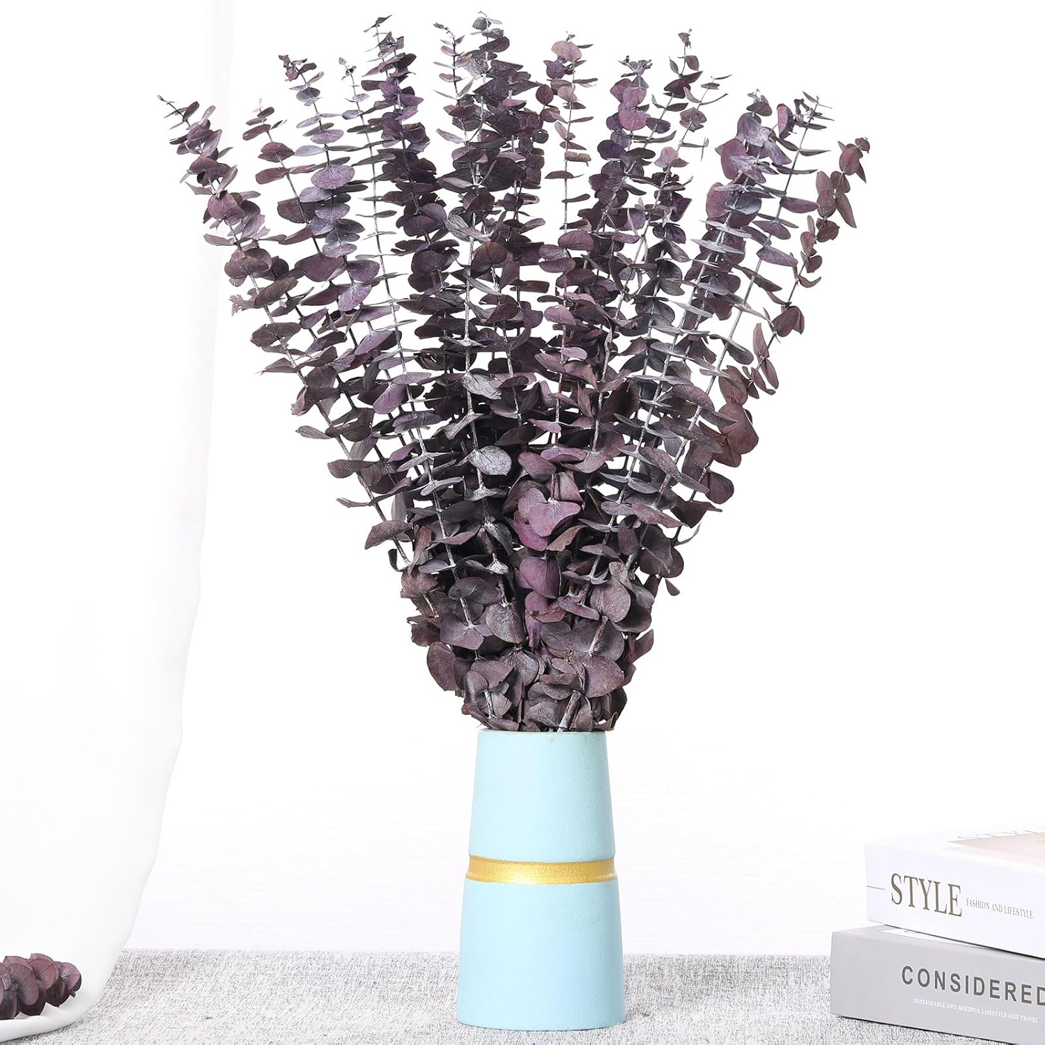 20 Pcs Dried Eucalyptus Stems, 17'' Natural Real Live Purple Eucalyptus Leaves Branches Hanging Shower, Preserved Dried Plants For Spa Home Fragrance Bathroom Table Vase Decor