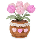Handmade Potted Crochet Tulip Bouquet, Blush Pink Crocheted Tulips Hand Woven Flowers Knitted Flowers In Exquisite Pot Gift For Women Friends Kids For Home Desk Decor