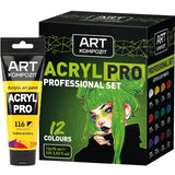 Professional Heavy Body Acrylic Paint Set 12 X 75 Ml (2.54 Fl Oz) For Artists With Canvas, Upholstery, Wood, Glass, Plastic, Fabric | Made In Europe |