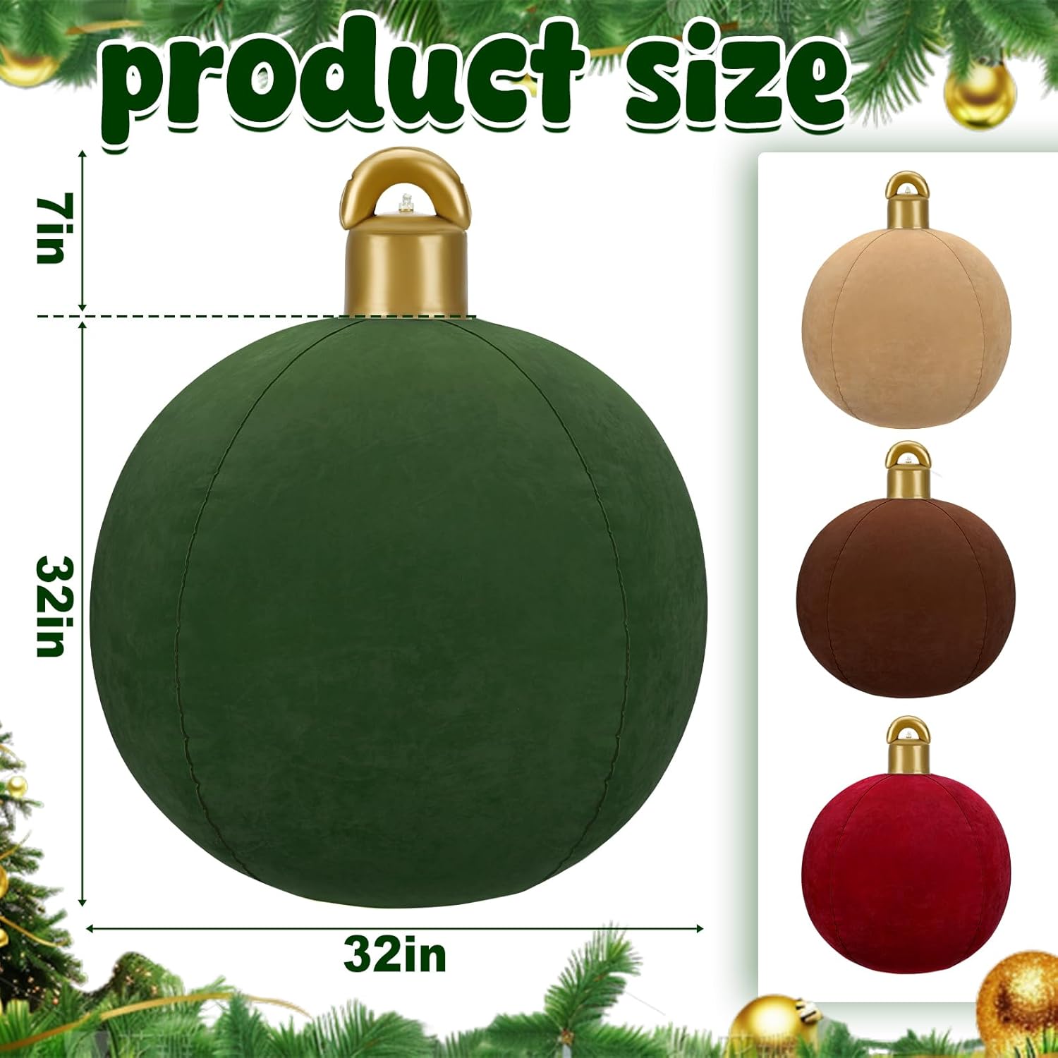 4 Pcs 32 Inch Giant Velvet Inflatable Christmas Balls, Extra Large Blow Up Pvc Ornaments, Flocked Oversized Christmas Ba