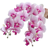 6 Pcs Artificial Orchid Flowers Artificial Phalaenopsis Flowers 32 Inch Stem Plants For Home Wedding Decoration (White Flower Purple Core)