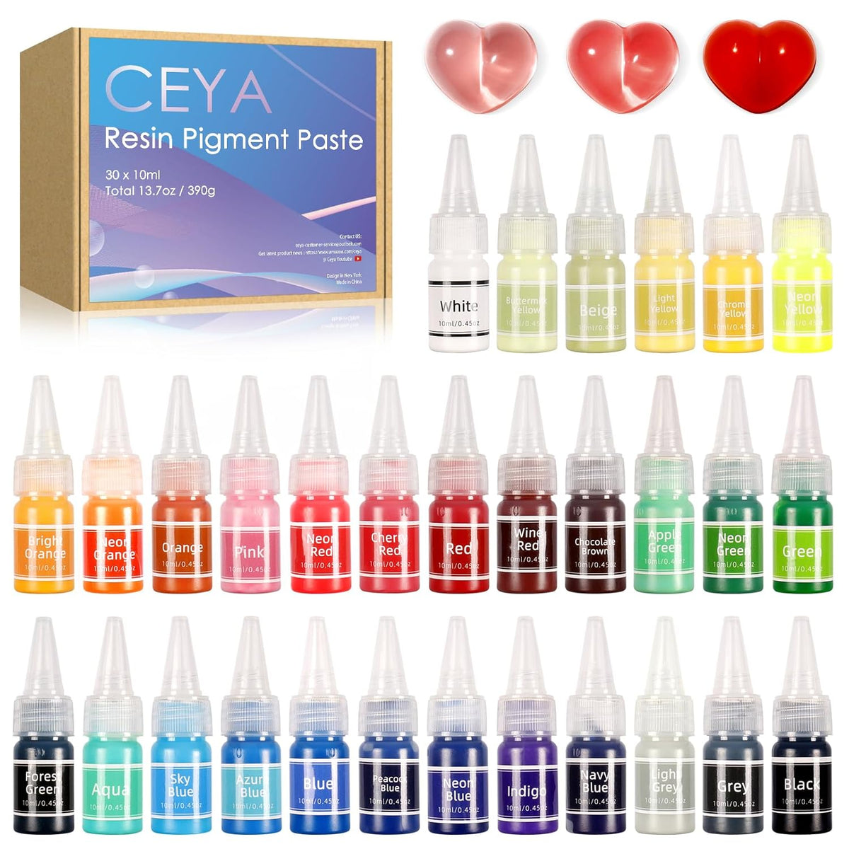 Pigment Paste For Epoxy Resin,30 Colors 300Ml/13.7Oz Highly Concentrated & Easy To Mix Opaque Resin Colorant Dye Set For Resina Art Painting,Diy Crafts,Molds,River Tables, Jewelry, Tumblers,Paint