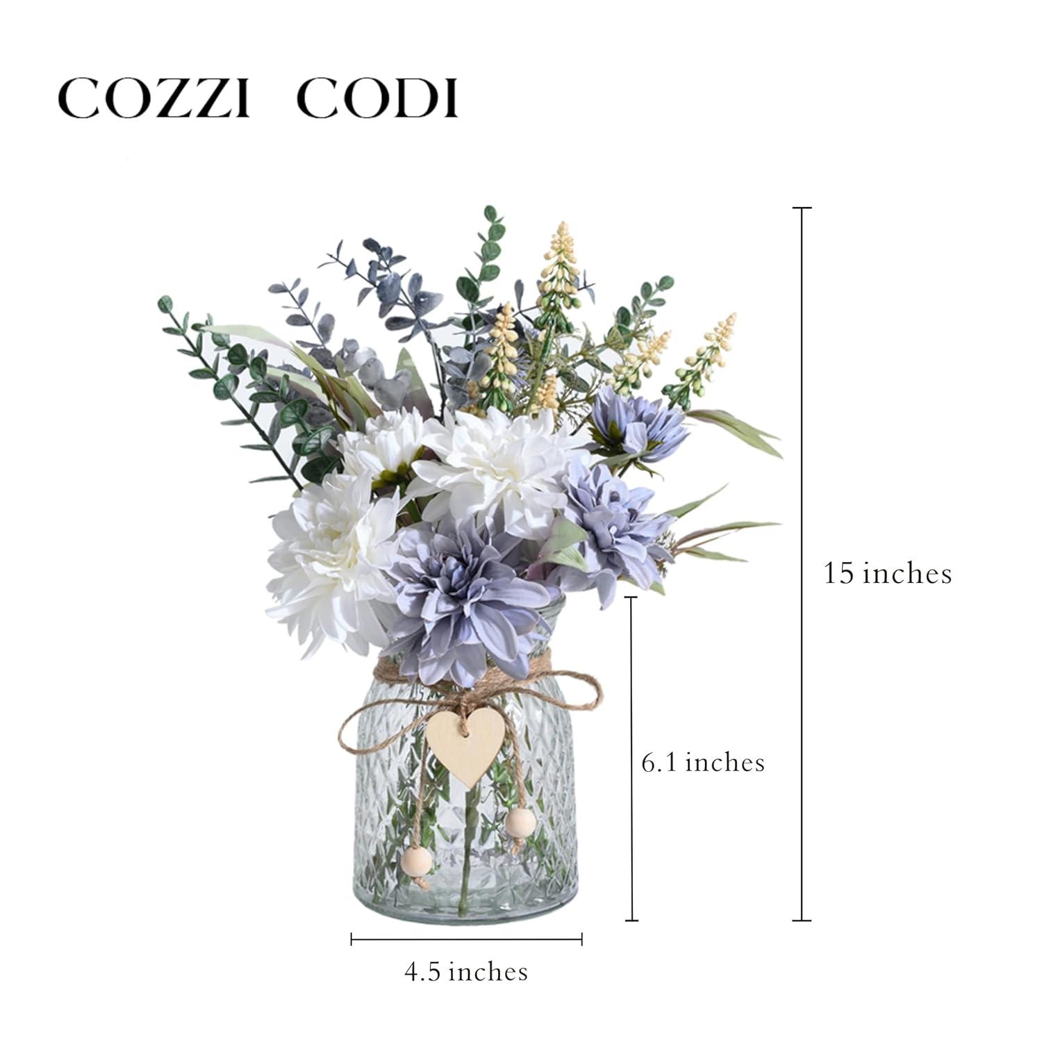 Fake Flowers Artificial Blue Flowers With Vase, Table Centerpieces For Dining Room, Silk Flower Arrangements For Home, Living Room Bathroom Plant Decor, Centerpiece Table Decorations