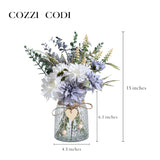 Fake Flowers Artificial Blue Flowers With Vase, Table Centerpieces For Dining Room, Silk Flower Arrangements For Home, Living Room Bathroom Plant Decor, Centerpiece Table Decorations