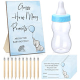 122 Pcs Guess How Many Baby Shower Game Set 100 Guessing Cards 20 Pencils 1 Plastic Baby Candy Bottle 1 Elephant Wood Standing Sign Decorations For Gender Reveal Party Favors