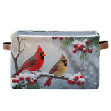 Winter Cardinal Birds Snow Storage Basket Fabric Laundry Baskets Christmas Tree Holly Berry Branches Storage Boxes Organizer Bag For Baby Cloth Dog Toy Book Storage Cubes Shelf Closet Bins 16×12×8