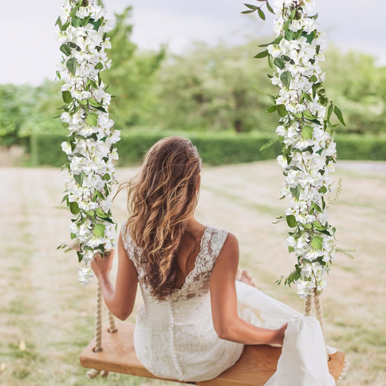 6.6Ft White Bougainvillea Garland 2Pcs Artificial Hanging Flowers Faux Bougainvillea Artificial Vine Flowers For Wedding Arch Centerpieces Table Runner Wall Decorations (White)