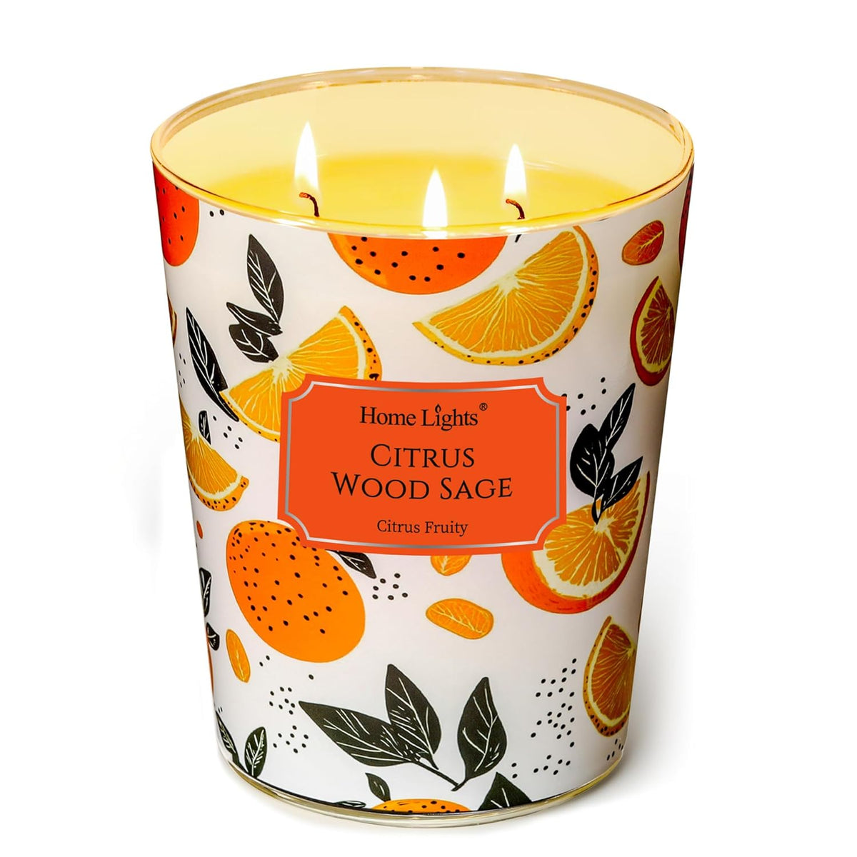 Homelights Scented Candles | Large Jar 34 Oz Natural Soy Candle | 130 Hrs Long-Lasting With 3 Wicks | Eclectic Mixed Styles Home Decor | Gifts For Mom & Women, Citrus Wood Sage