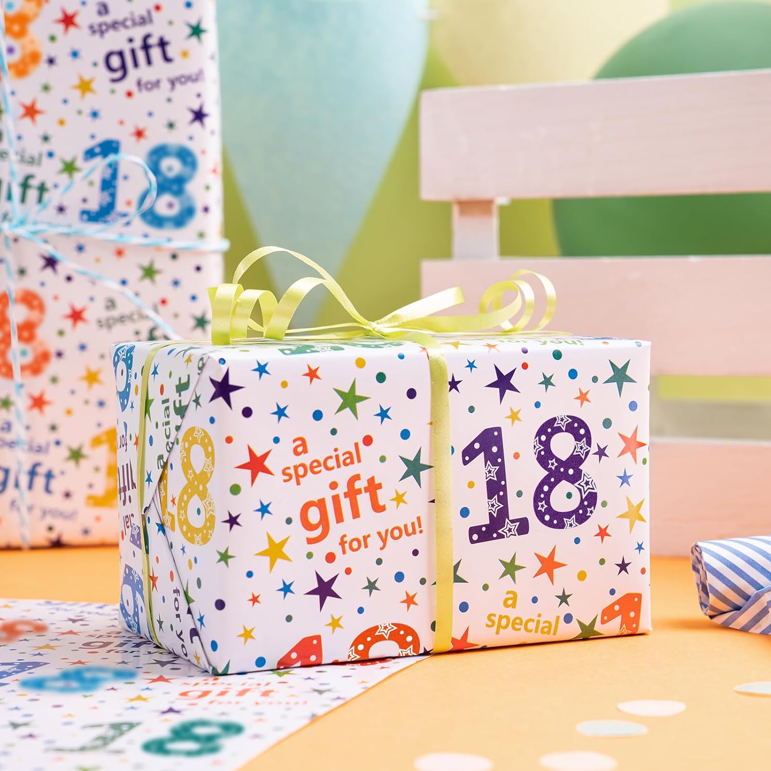 Birthday Wrapping Paper Sheet - 6 Sheets Colorful 18Th Bday Design Folded Flat For Birthday, Party, Baby Showers - 19.7 Inch X 27.5 Inch Per Sheet