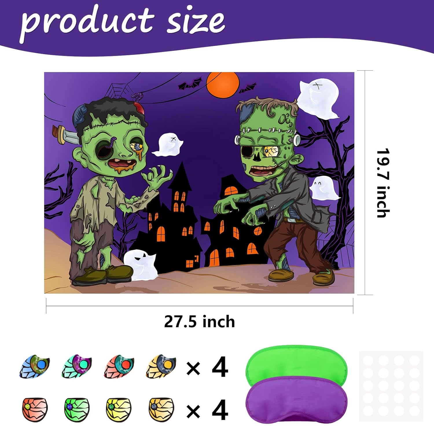 Pin The Tail Game Pin The Eyeball On The Zombies , Two Blindfold Zombies On The Game Poster Halloween Classroom Stickers Games ,Halloween Zombie Party Games
