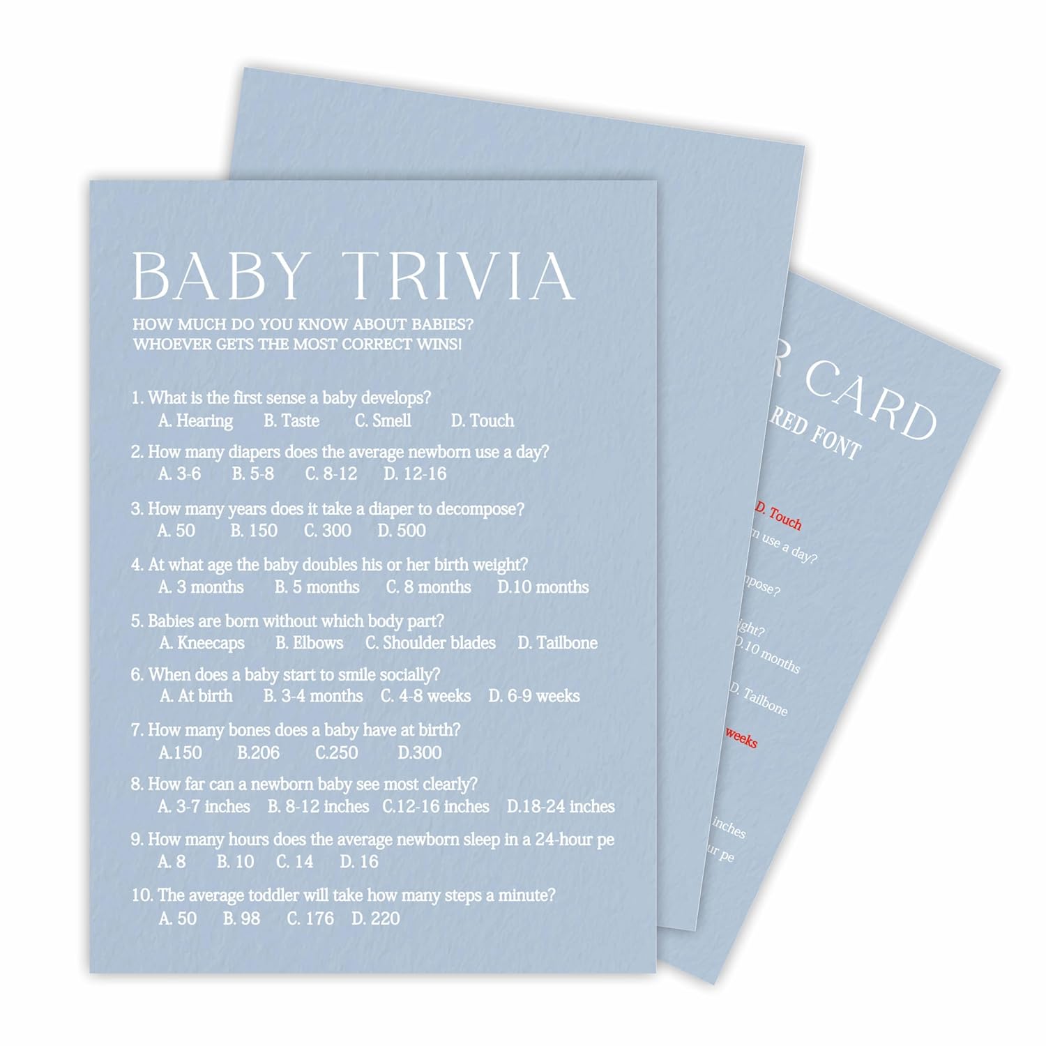 Baby Trivia Game Kits For Baby Shower - Minimalism Sky Blue - 30 Fill In The Blank Game Cards With 1 Answer Card Each Set, Gender Reveal, Gender Neutral?Party Favor & Decor - B06