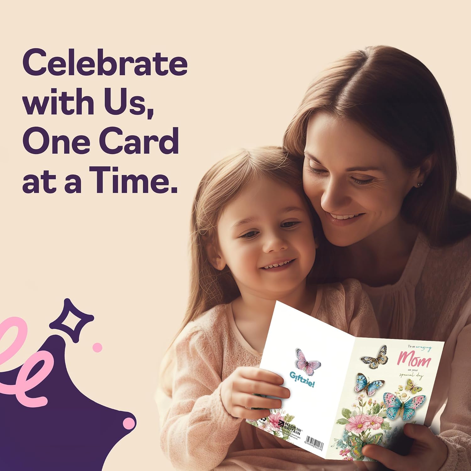 Mom Birthday Card - Beautiful Butterflies - Happy Birthday Card For Mom From Son Daughter, 5X7 Inch Elegant Pastel Butterfly Bday Greeting Cards