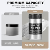 300Ml Silver Metallic Acrylic Paint, Non Toxic Waterproof Silver Metallic Acrylic Paint For Fabric, Leather, Ceramic, Canvas, Rocks, Metal, Plastic, Glass