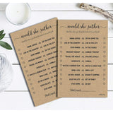 Would She Rather Game - Kraft (50-Sheets) Rustic Bridal Wedding Shower Or Bachelorette Party Game, Printed Engagement Rehearsal (Large Size Sheets)