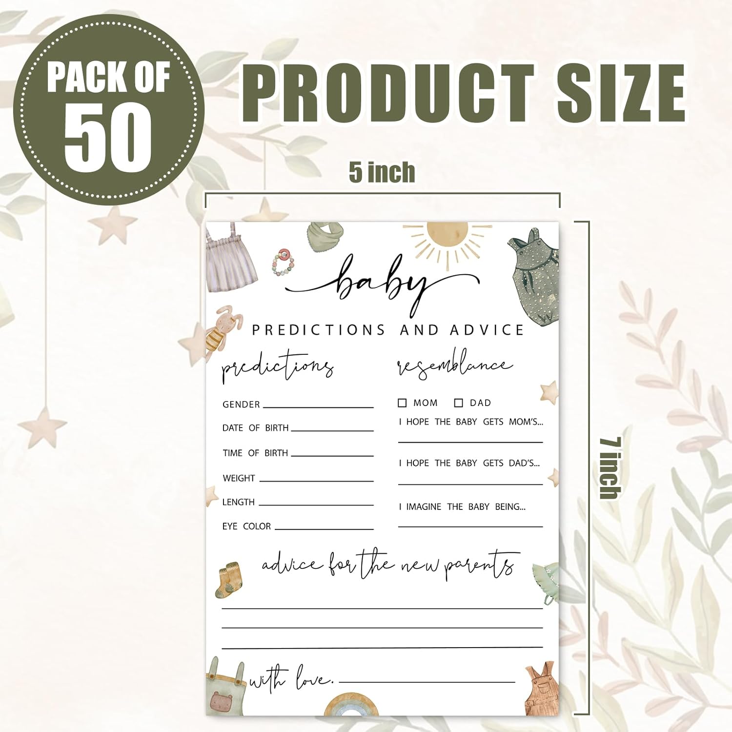 50Pcs Boho Baby Predictions & Advice Cards Baby Shower Party Game Activity Cards New Parent Message Advice Book For Gender Reveal Wishes For Baby, Advice For New Parents To Be