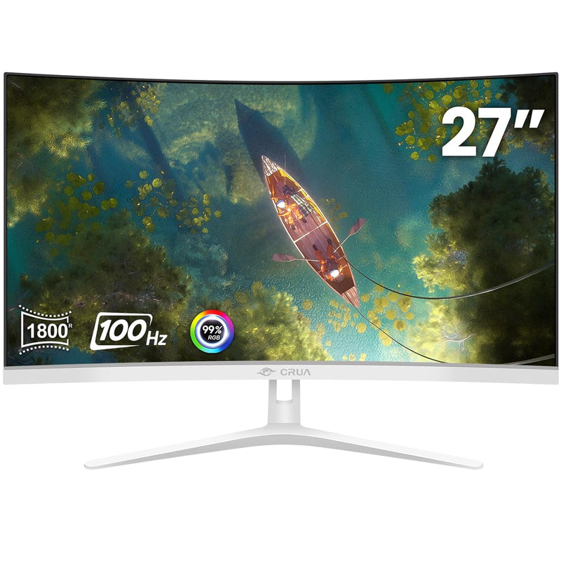 27" Curved White Monitor, Full Hd(1920X1080P) Va Panel 1800R 100Hz 99% Srgb Pr