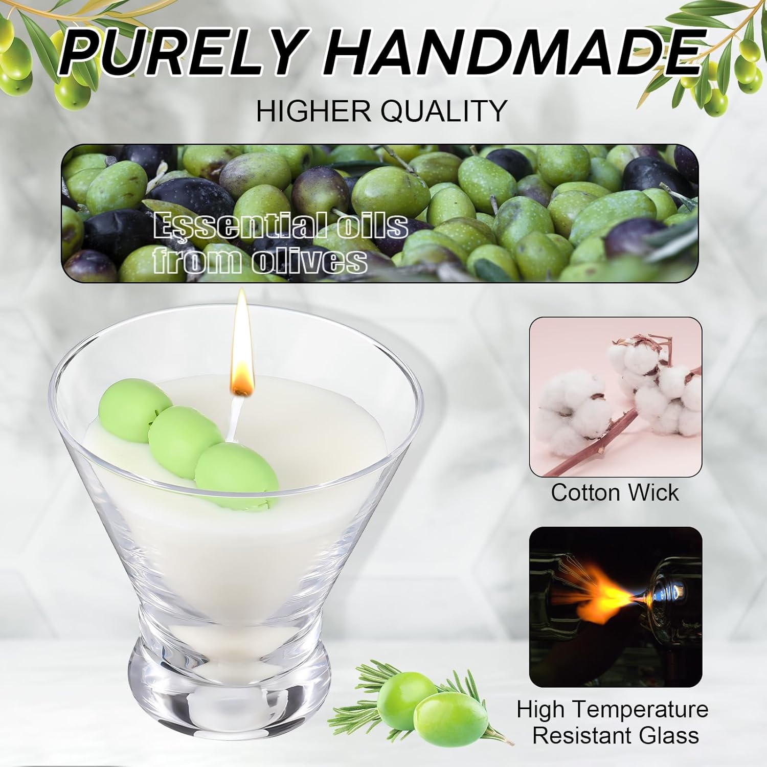 Martini Candle Gift For Women Dirty Martini Soy Wax Cocktail Olive Juice Scented Candle In Glass Cute Funny Gifts For Mother'S Day Birthday Home Housewarming Decor