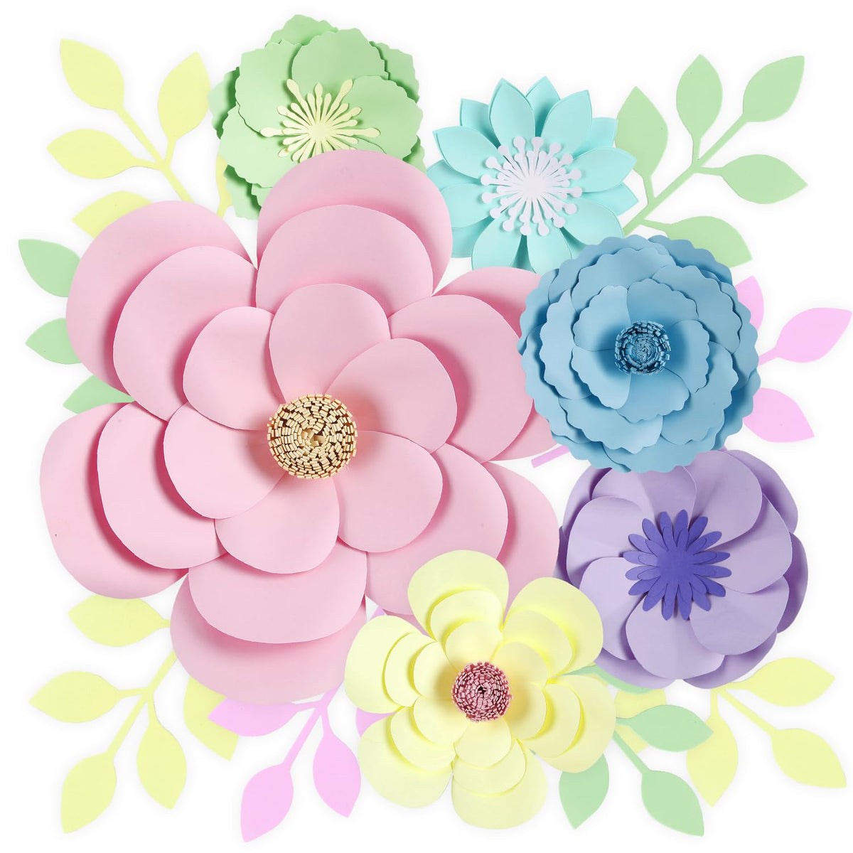 16 Pcs Pastel Floral Paper Flowers Decorations For Wall Monogram Sign Decorations Rainbow Macaron 3D Flowers For Birthday, Party Photo Backdrops, Classrooms, Bridal Shower, Baby Shower