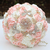 Handmade Wedding Flowers Bouquet Round Holding Bridal Bouquet Toss Artificial Rose Bunch For Bride Bridesmaid Wedding Quinceanera (Light Salmon & Ivory, 8.7")