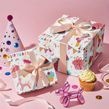 Birthday Wrapping Paper Roll For Girls, Mini Roll, Pink Balloon Dog, Gift Box And Party Hat Design Gift Wrap With Happy Birthday Text For Kids' Party Celebrations, 17 Inches X 16.4 Feet